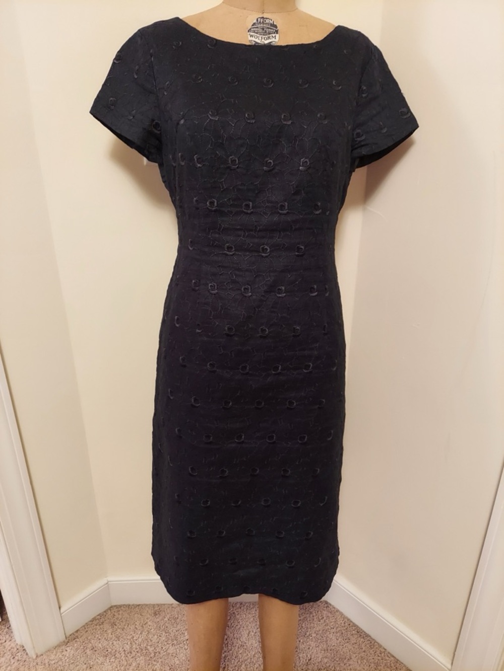 Classic Black Embroidered Sheath Dress